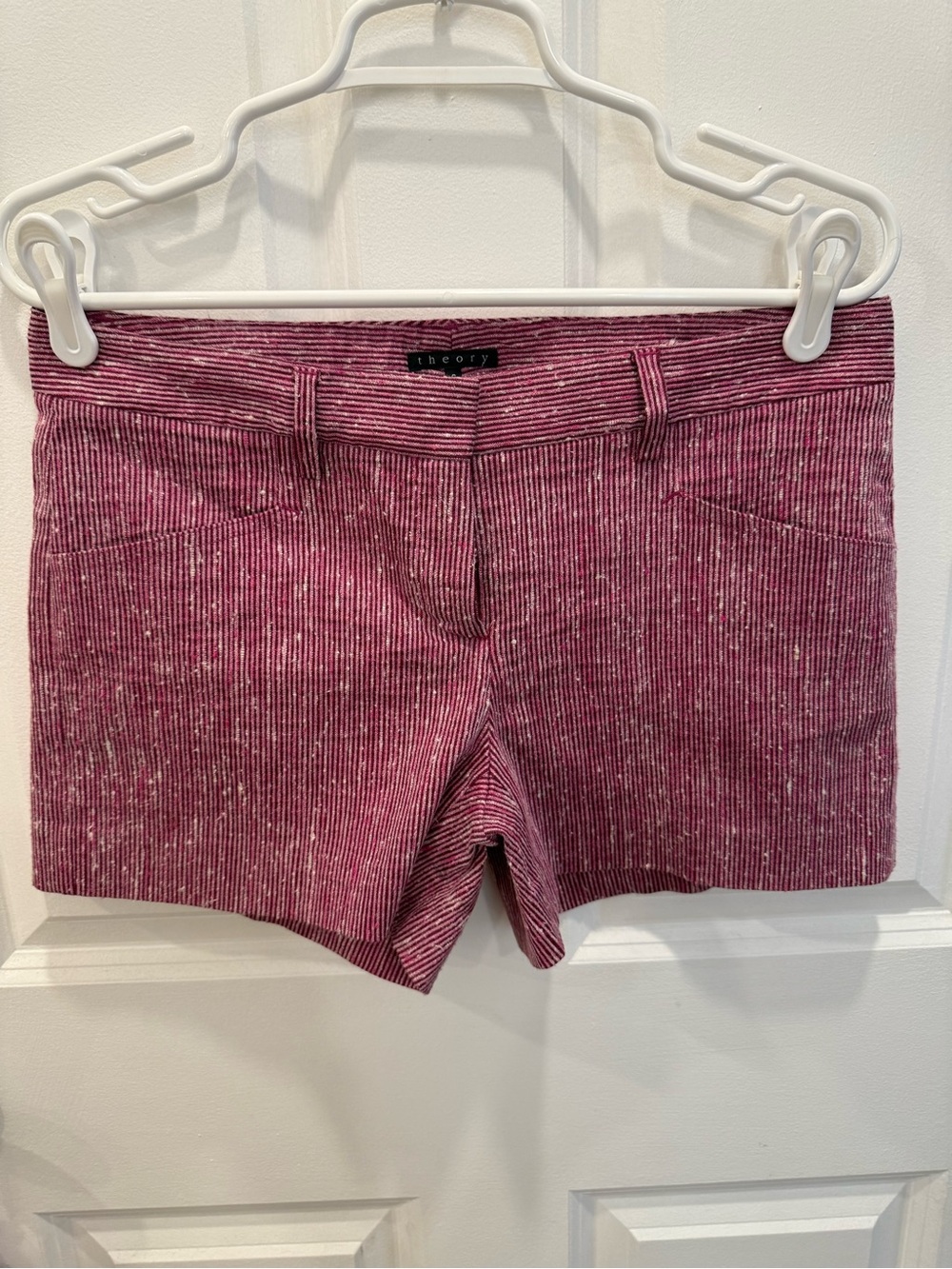 Theory Pink Tweed High-Waist Stretch Shorts